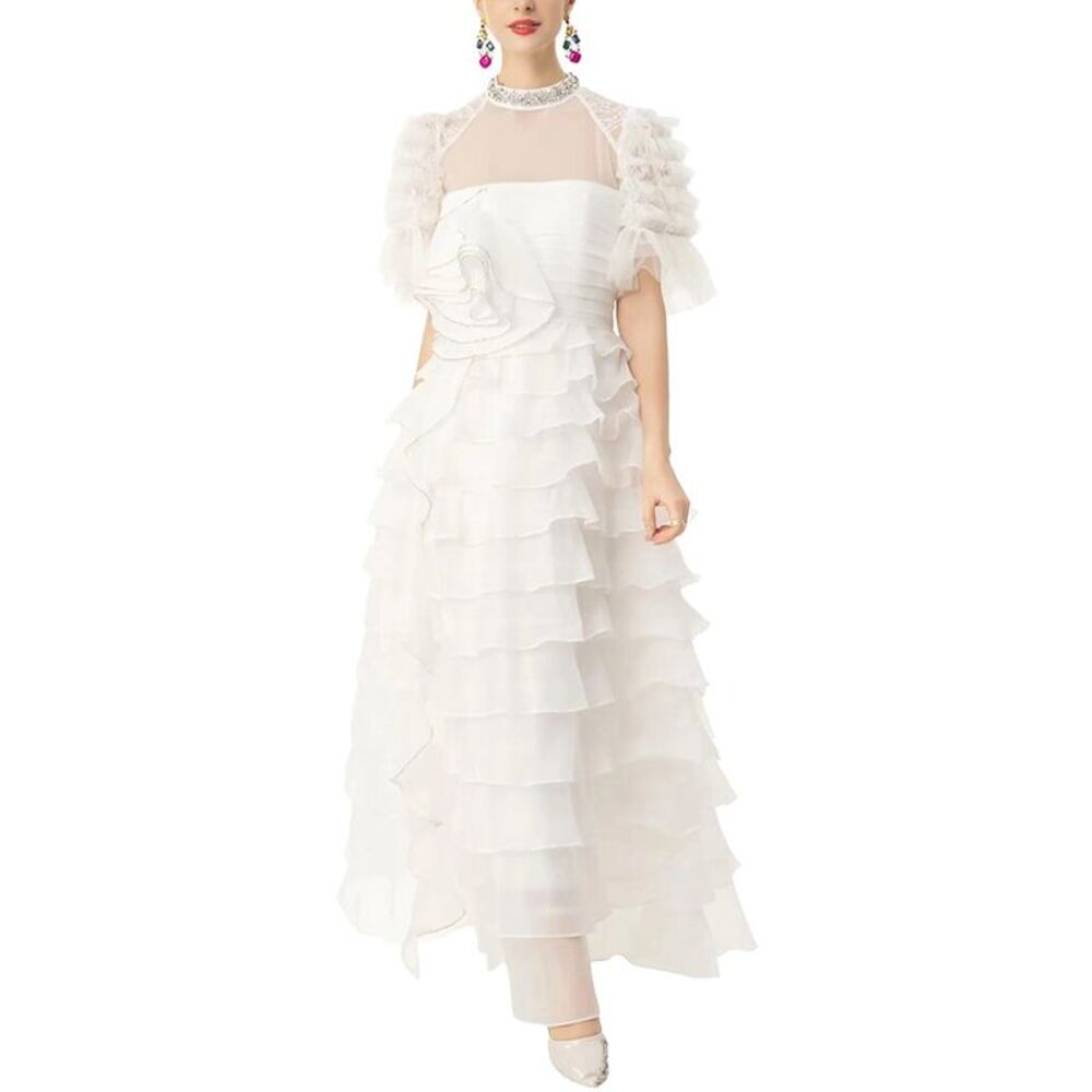Burryco Womens  Short Sleeve Embellished Maxi Dress